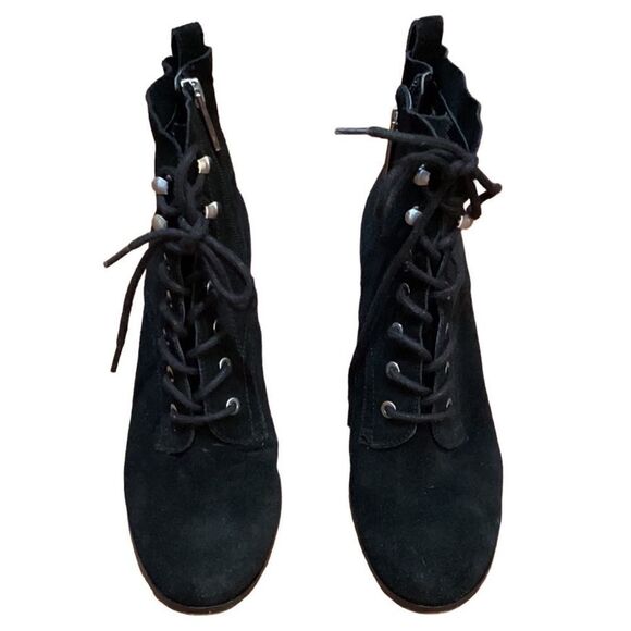 BCBGeneration Wiley Suede Lace Up Wedge Ankle Boot Bootie Black 7 - Picture 9 of 10